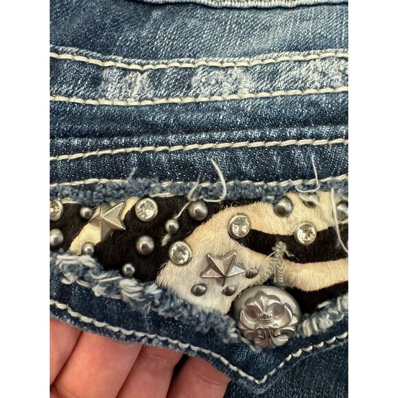 MISS ME Boot Cut Jeans Thick Stitch Western Bling Size 30x34 Zebra Print Stars - Picture 4 of 11
